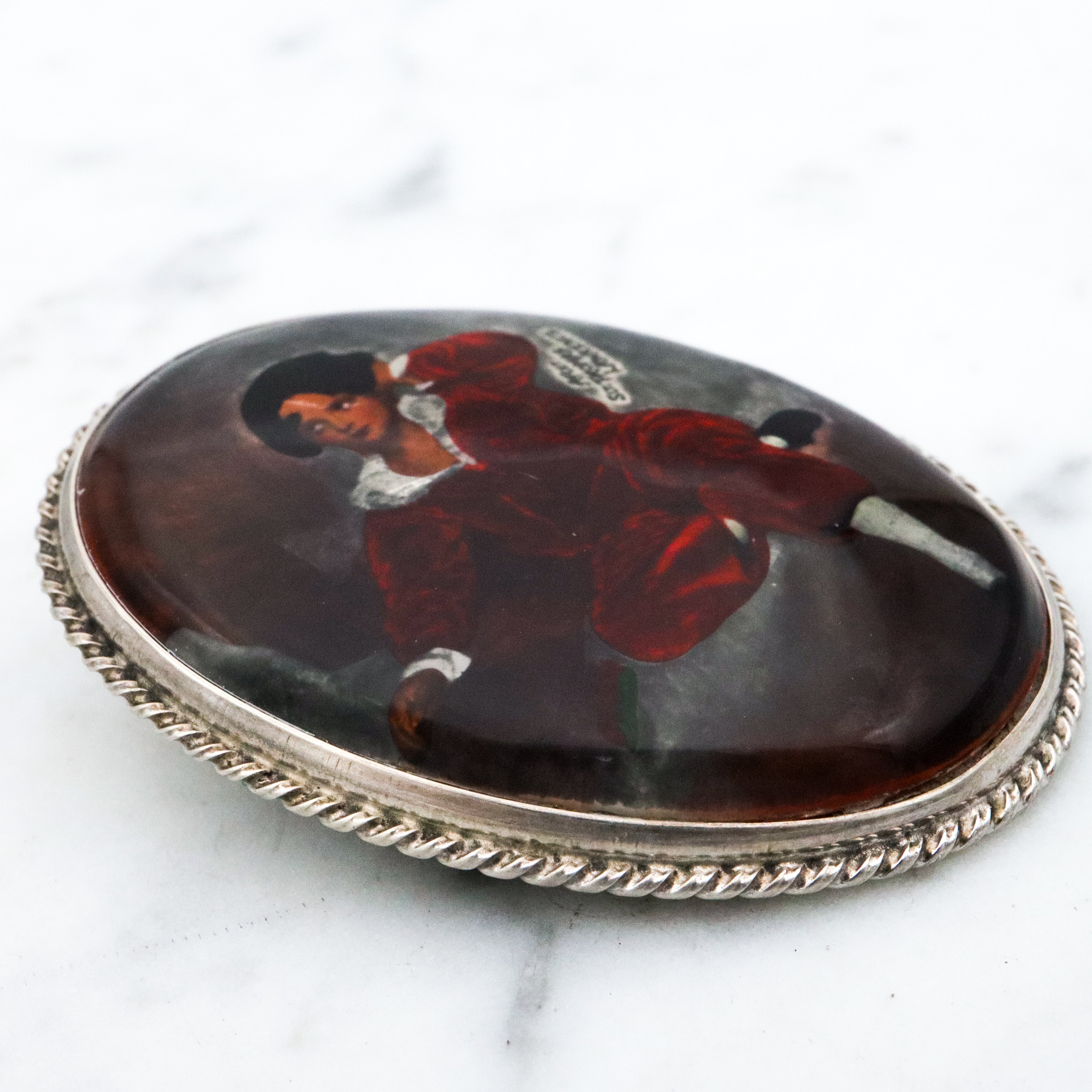 Antique sterling brooch with portrait of "The Red Boy" after Sir Thomas Lawrence